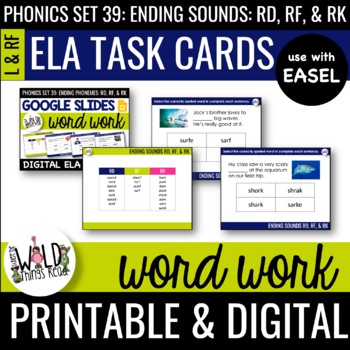 Preview of Phonics Set 39: Printable Task Cards Compatible with Easel: RK, RD, & RF Endings