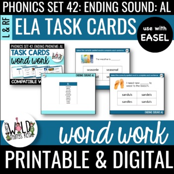 Preview of Phonics Set 42: Printable Task Cards Compatible with Easel: AL Ending
