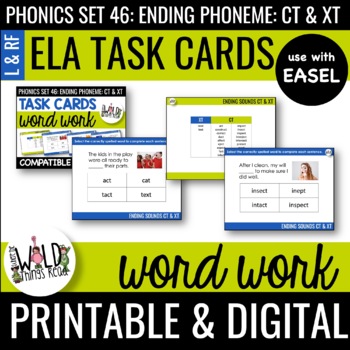 Preview of Phonics Set 46: Printable Task Cards Compatible with Easel: CT & XT Endings