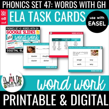 Preview of Phonics Set 47: Printable Task Cards Compatible with Easel: Words with GH