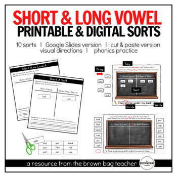 Preview of Phonics Word Work Sorts: Short & Long Vowel, Google Slides & Printable Versions