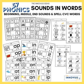 Preview of Phonics Sounds in Words: BEGINNING, MIDDLE, END SOUNDS & SPELL CVC WORDS