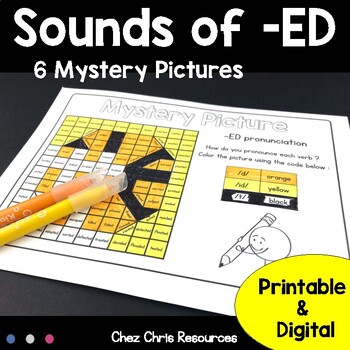 Preview of Phonics : Sounds of -ED - 6 mystery pictures - Printable & Digital