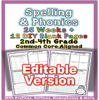 Preview of Phonics & Spelling Editable Common Core Foundation Skills 2nd 3rd & 4th grade