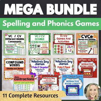 Preview of Phonics, Spelling, MEGA BUNDLE, activities, games, printables, task cards