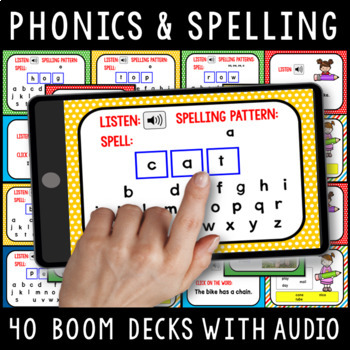 Preview of Phonics & Spelling Activities - Vowels, Blends, Digraphs - 40 Boom Card Decks!