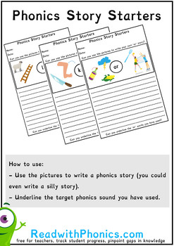 Preview of Phonics Story Starter Worksheets 50+ Pages | Phonics Writing Resources