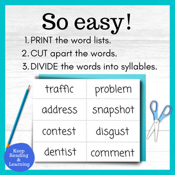 Phonics Syllable Division VCCV VCCCV Pattern Printable Activity Word ...