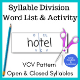 Phonics Syllable Division VCV Rule Activity and Word List 