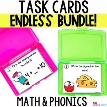 Preview of Phonics and Math Task Card Endless Bundle, Write the Room, Scoot Games
