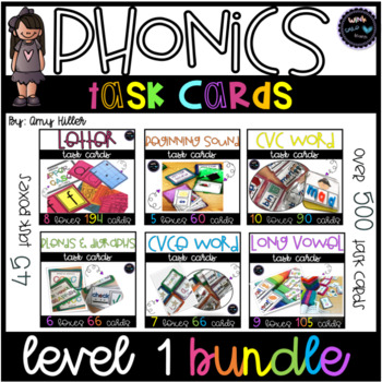 Preview of Phonics Task Card Level 1 [Task Box] Ultimate Bundle