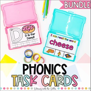 Preview of Phonics Task Cards Beginning Sounds, Digraphs, CVC Words, Silent E, Bossy R
