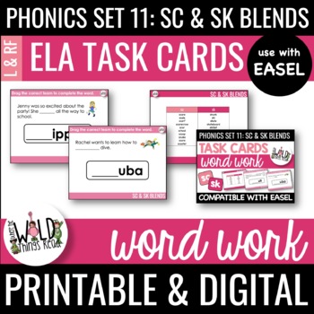 Preview of Phonics Task Cards Set 11: sc & sk: Compatible with Easel or Printable