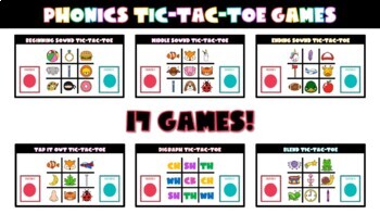 Preview of Phonics Tic-Tac-Toe Games - Beginning/Middle/Ending Sounds, Digraphs & Blends