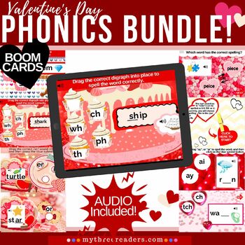Preview of Phonics Valentines Day Digital Boom™ BUNDLE of 15 Phonics Activities