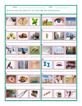 Phonics Vowel Team EI Photo Worksheet by English and Spanish Language Ideas