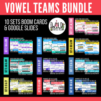 Preview of Phonics Vowel Teams Bundle: 10 SETS Google Slides & Boom Cards!