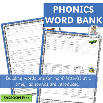 Preview of Phonics Word Bank for Phoneme Blending and Phoneme Segmentation - SASSOON Font