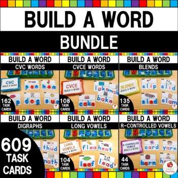 Preview of Phonics Word Building Task Cards Bundle | Build a Word | Science of Reading SoR