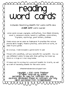 Preview of Phonics Word Cards for Reading and Sorting
