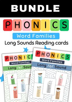 Preview of Phonics. Word Families Long a, o, u, e, i Sounds Reading cards. Bundle.