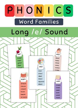 Preview of Phonics. Word Families Long /e/ Sound Reading cards.