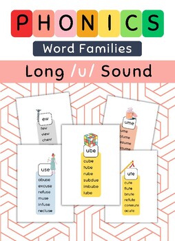 Preview of Phonics. Word Families Long /u/ Sound Reading cards.