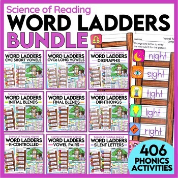 Preview of Phonics Word Ladders and Phonics Word Chaining Worksheets BUNDLE | SoR