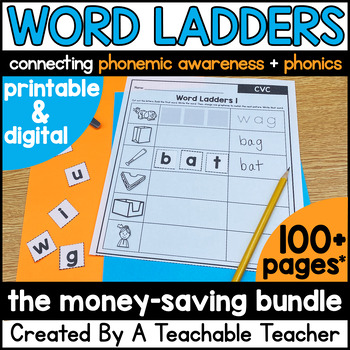 Preview of Phonics Word Ladders and Word Chains Games Worksheets for Science of Reading