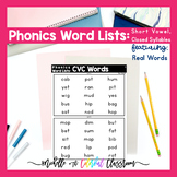 Phonics Word Lists: Closed Syllables (Real Words)