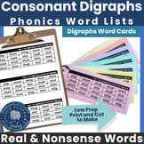 Phonics Word Lists - Common Consonant Digraphs (real and n