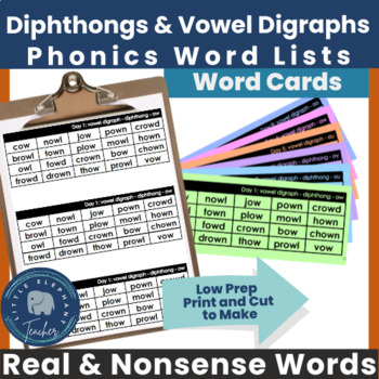 Preview of Phonics Word Lists - Diphthongs & Vowel Digraphs (real and nonsense words)