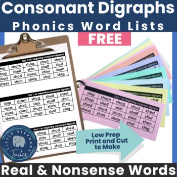 Preview of Phonics Word Lists: FREE Consonant Digraphs real and nonsense words