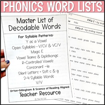 Preview of Phonics Word Lists: VCV, CVCe, Vowel Teams, R-Controlled, Consonant -le