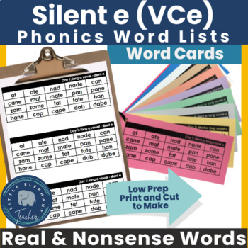 Preview of Phonics Word Lists - Silent e Vowel Consonant e - VCe - real and nonsense words