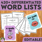 Phonics Word Lists for Word Work Activities - Single & Mul