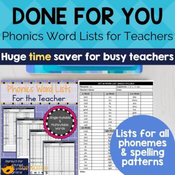 Preview of Phonics Word Lists for the Teacher | Single Syllable and Multisyllabic Word List