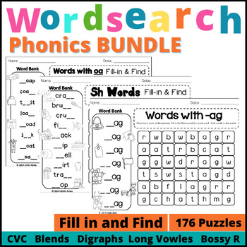 Phonics Word Search Bundle: Fill-in-and-Find Puzzles by Emily Ames