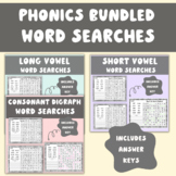 Phonics Word Searches Bundle Short Vowels, Long Vowels, an