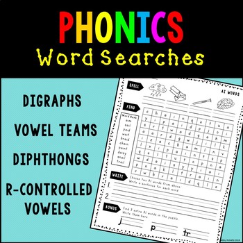 Preview of Phonics Word Searches BUNDLE - Digraphs, CVCE, Vowel Teams, and Diphthongs!