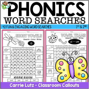 Preview of Phonics Word Searches for First Grade Fun Summer School Activities