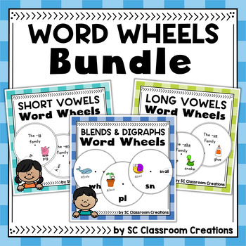 Phonics Word Wheels Bundle- Digraphs, Blends, and Short & Long Vowels