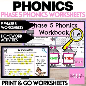 Preview of 'i_e' Long Vowel Silent e Split Digraph Phonics Worksheets