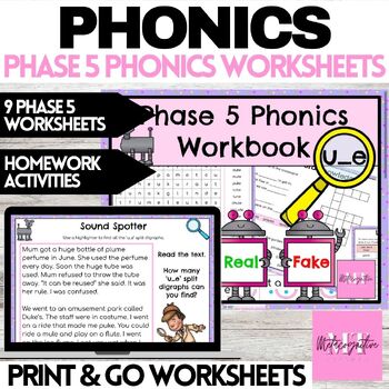 Preview of 'u_e' Long Vowel Silent e Split Digraph Phonics Worksheets