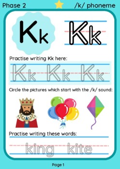 Preview of Printable Digital Phonics Worksheet - Letter K - /k/ Phoneme - Differentiated