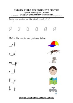 phonics worksheet letter short vowel a by sydney child development centre