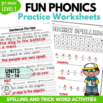 Preview of Phonics Worksheets & Activities First Grade FUN Phonics LEVEL 1 Units 12 - 14