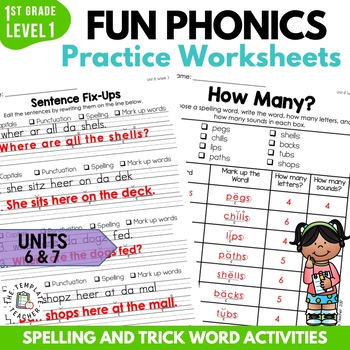 Preview of Phonics Worksheets & Activities First Grade FUN Phonics LEVEL 1 Units 6 and 7