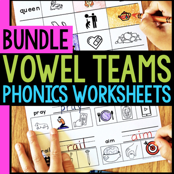 Preview of Long Vowel Teams Phonics Worksheets Vowel Digraph Word Sorts, Coloring Sentences