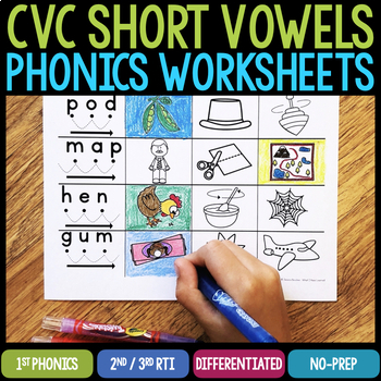 Preview of CVC Phonics Worksheets Short Vowel Word Families Word & Sentence Activities